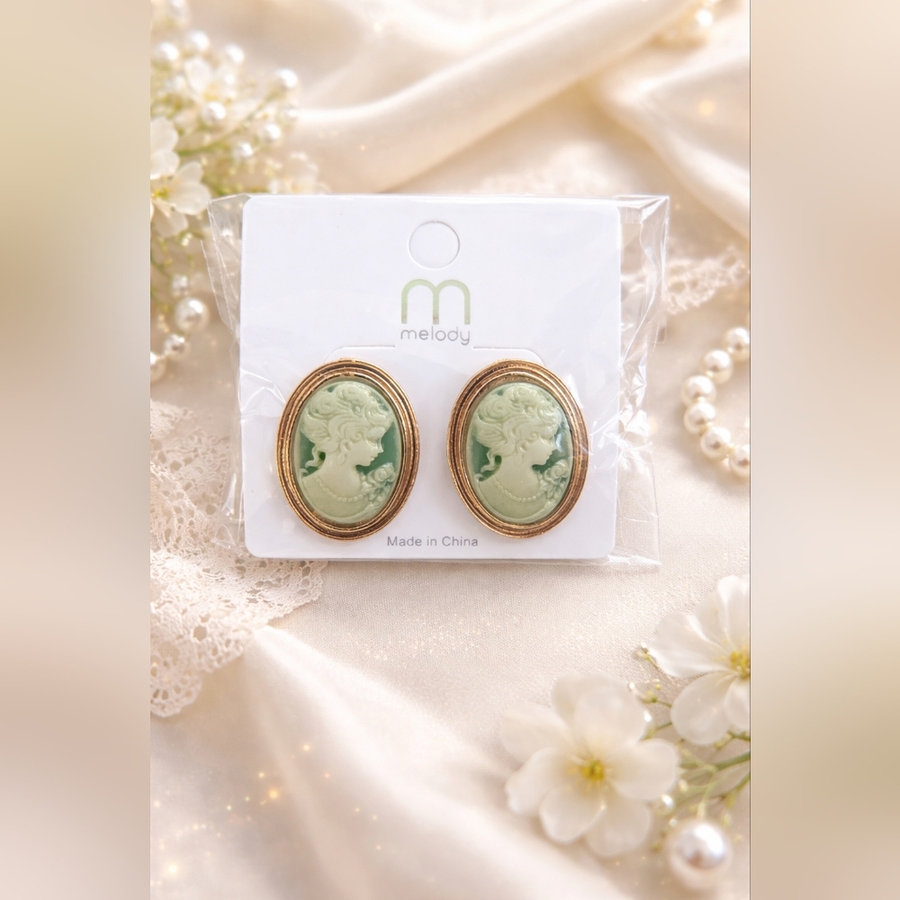 Vintage Cameo Stud Earrings | Classic Victorian Style | Multiple Color Options |